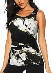 [OAZCVBNN] Black and White Marble Texture Print Hot Summer Sleeveless Tops Athletic Tank Tops Gym Active Lifestyles Casual Outings