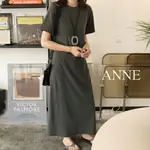 ANNE 深灰素面連衣裙 寬鬆洋裝 短袖洋裝 XL-2XL【AD102210】孕婦裝 孕婦裙 孕婦連衣裙 孕婦連衣裙