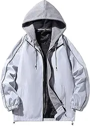 [JEShifangjiusu] Mens Jacket Windbreaker Casual Lightweight Outdoor Bomber Coats Loose Running Waterproof Jackets With Hood
