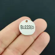 BULK 30 Blessed Antique Silver Tone Charms 2 Sided - SC7693