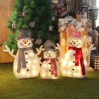 在飛比找Yahoo!奇摩拍賣優惠-現貨新款圣誕節裝飾品發光植絨雪人三口之家套裝節日場景布置道具