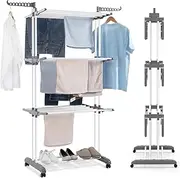 DAWNTREES Clothes Drying Rack Folding Drying Rack Clothing 4 Tier Clothes Horses Rack,Movable Drying Rack for Bed Linen, Clothing Towels, Clothes, Shoes