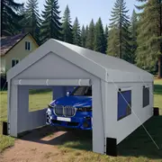Advwin Carport 3x6m Outdoor Portable Garage with Removable and Roll-up Sidewalls/Doors - Grey