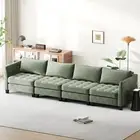 5 Seater Sofa Chenille Modular Lounge Couch with Large Cushion Green