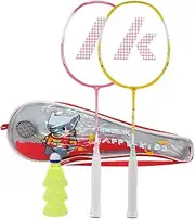 Kawasaki Kids Badminton Racket Set – Lightweight and Durable for Boys & Girls,Includes Shuttlecocks & Cover, (Pink/Yellow)