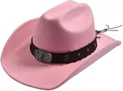 YFVFAGDMKV Western Cowboy Hat Artificial Wool for Men Women Vintage Wide Brim Fedoras Hats Lady Cowgirl Jazz Hats(3)