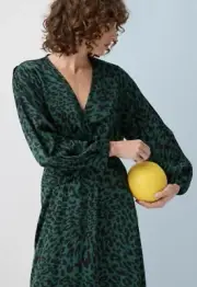 GREEN LEOPARD PRINT MIDI DRESS, VERONIKA MAINE RRP $300.00!! S:6-8