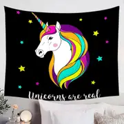 Multi Colored Unicorn and Stars Tapestry