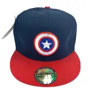 Captain America Flat Bill Snap Back Ball Cap Red Visor Navy Blue Hat Adjustable