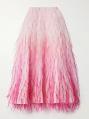[Valentino Garavani] Valentino Garavani - Embellished Feather-trimmed Silk-organza Midi Skirt - Pastel pink - IT42 IT 42 Pink