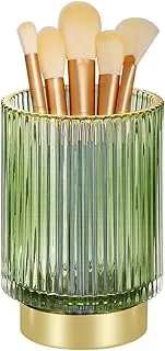 Fvstar Vintage Makeup Brush Holder Organizer,Dresser Glass Brushes Holder,Vanity Cosmetic Brush Holder,Desktop Crystal Eyeliners Eyebrow Pencil Storage Cup Holder for Countertop (Large Green)