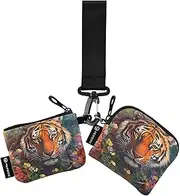 [XYMZR] Mini Zip Around Wristlet keychain Wallet Big Cat Garden for Women Personalized Pattern Detachable Dual Pouch Wristlet Portable Wallet Phone Coin Purse, Multi-colored, One Size