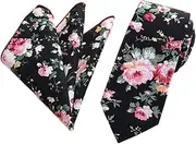 [Ctskyte] Tie and Pocket Square Set Men's Skinny Necktie Handkerchief Set Cotton Floral Wedding Tie
