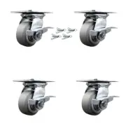 4 Inch Thermoplastic Caster Set with Ball Bearings and Brakes/Swivel Locks SCC