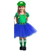 Luigi Costume Tutu Set Girls Size Small Super Mario Brother Hat Suspenders