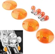 FINMOKAL 3 1/4" Yellow Turn Signal Light Cover Lens Lenses w/Amber Bulbs Kit Compatible with Harley Electra Road Glide Road King Tour Glide Heritage (4PCS)