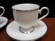Footed Tea Cup & Saucer Set - Silver Trim by NORITAKE IRELAND