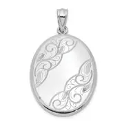 Sterling Silver Rhodium-Plated Polished Swirl Design Oval Open Locket