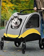 BingoPaw Extra Large Dog Buggy, Portable Dog Stroller 4 Wheels for Large Dogs Pet Cat Travel Carriage Stroller Breathable Carrier Upload to 65KG,XL