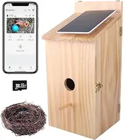 Birdhouse Camera, Birdhouse with 1080P HD Camera Wireless - 2.4G WiFi & App Notify Solar Powered Smart Birdhouse with Nest Auto Capture Photo & Video, Waterproof Wooden Birdhouse for Wild Bird Lovers