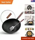 Carbon Steel Wok, 13"Wok Non Stick Wok Pan with Lid and Spatula, Woks & Stir-...