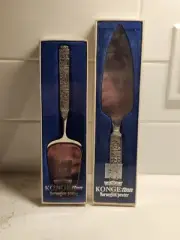 NOS (2) Vintage Konge Tinn Swedish Norwegian Viking Pewter Cake Knife Server Set