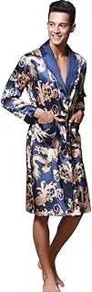 [ZUEVI] Men's Long Sleeve Satin Kimono Robe Dragon Lightweight Bathrobe Pajamas