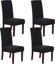 Smarcute Dining Chair Covers Stretch Removable Washable Chair Covers Chair Protector Home Decor Spandex Jacquard Dining Chair Protector Cover for Dining Room Set of 4, Black