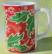 Holly Berries Snow Swirl Pattern Octagon Shape Ceramic Coffee Mug Tea Cup, 8 oz