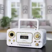 Studebaker Retro Stereo with CD Cassette & Radio - White/Gold Color