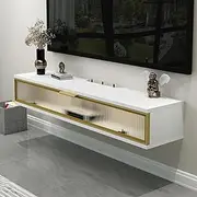 Solid wood TV cabinet, wall-mounted TV cabinet, TV storage rack, thickened tempered glass cabinet door, solid and stable, convenient storage, suitable for living room, bedroom, office(White,100cm/39.4