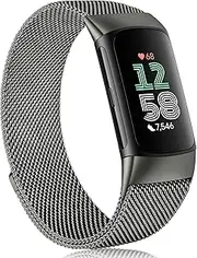 Meliya for Fitbit Charge 6 Bands Women Men, Stainless Steel Metal Mesh Loop Adjustable Magnetic Wristband Replacement Straps Compatible with Fitbit Charge 6 Fitness Tracker