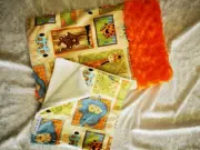 baby shower gift set - jungle animals blanket and Burping cloth.
