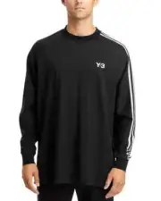 Y-3 Three Stripe Long Sleeve Tee Men's M Black/White Crew Neck Pullover