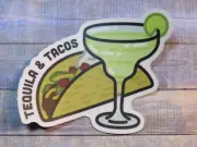 4" Booze Food STICKER ~ "TEQUILA & TACOS" Delicious Margarita Combo Image