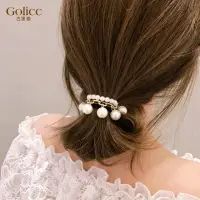 在飛比找momo購物網優惠-【Golicc】小香風 珍珠 髮圈 手鍊 兩用髮飾(飾品 髮