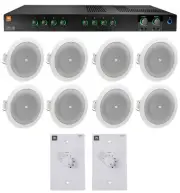 JBL CSMA240 Commercial Amplifier+(8) 4" In-Ceiling Speakers+White Wall Controls