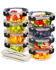 Sorbus Set of 8 Glass Round Meal Prep Containers With Airtight Lids
