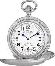 [Gotham] Men's Silver-Tone Railroad Dial Double Hunter 17 Jewel Mechanical Pocket Watch # GWC18806S