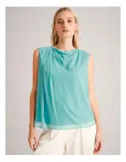 [Basque] Drape Neck Sleeveless Top in Aqua