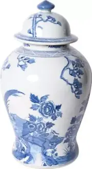 Temple Jar Vase Magnolia Pheasant Blue Colors May Vary White Variable Porcelain