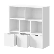 Oikiture Kids Bookcase Toy Organiser Cabinet With Removable Box Storage White