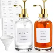 Pumtus 2 Pack Coffee Syrup Dispenser, 16.9 oz 500 ml Coffee Pump Dispenser, Glass Syrup Bottle with 36 Labels and Golden Pumps, Soap Dispenser for Coffee Bar Accessories, Cinnamon, Vanilla, Caramel