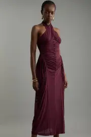 Petite Jersey Mesh Halterneck Midi Dress
