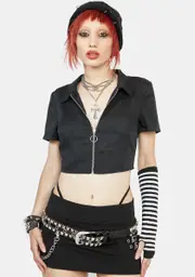 [Dangerfield] Punk Zip Up Twill Blouse