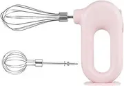 Cordless Electric Hand Mixer, Electric Hand Mixer Wide with USB Rechargable Handheld Egg Beater with 2 Detachable Stir Whisks 4 Speed Self-Control, Baking At Home For Kitchen, Lightweight (Pink)