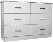 Priceworth Chest of Drawers, Six Spacious Drawers for Bedroom, Kitchen, and Home Storage and Organisation, Crafted from 15mm Particle Board with Melamine Laminate, 70 H x 110 W x 40 D CM, White