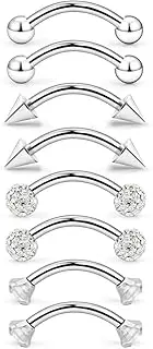 [Ovxznts] 8Pcs Rook Piercing Jewelry Surgical Steel Cubic Zirconia Eyebrow Piercing Vertical Labret Lip Jewelry Curved Barbell Tiny Eyebrow Rings Ear Rook Small Belly Button Ring for Women Men 16g