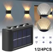Outdoor Solar Wall Lights Backyard Garden Fence Up Down 6 LED Lamps Waterproof