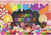 CANDY DONUTS ICE CREAM CAKE PERSONALISED BIRTHDAY PARTY BANNER BACKDROP g. Pole Pockets